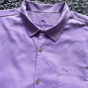 Tommy Bahama island zone Lavender Casual Button Down Silk mix Shirt L